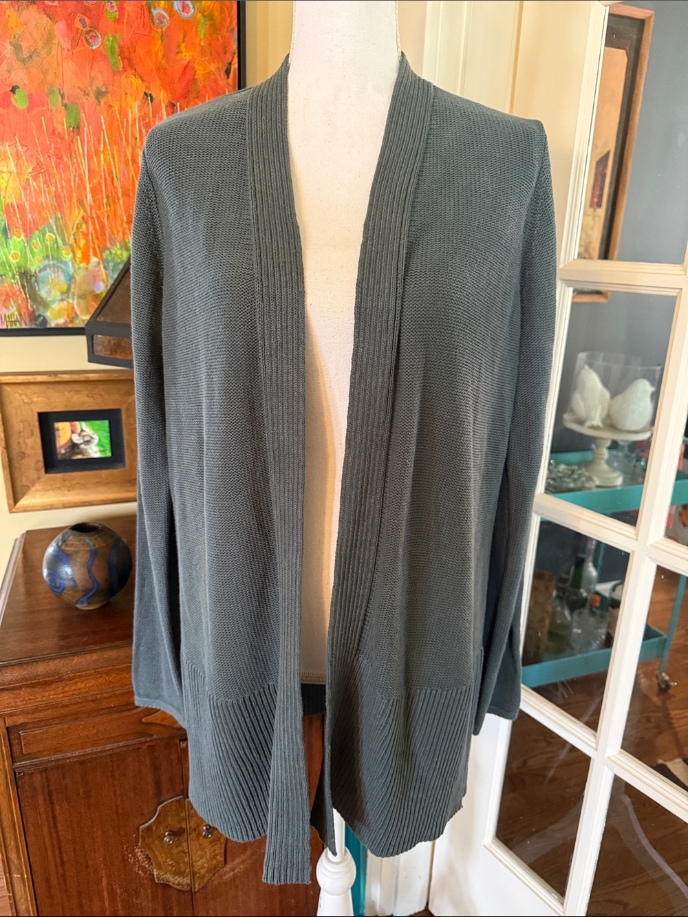 J.Jill Women’s Open-Front Knit Cardigan Sweater Olive Green